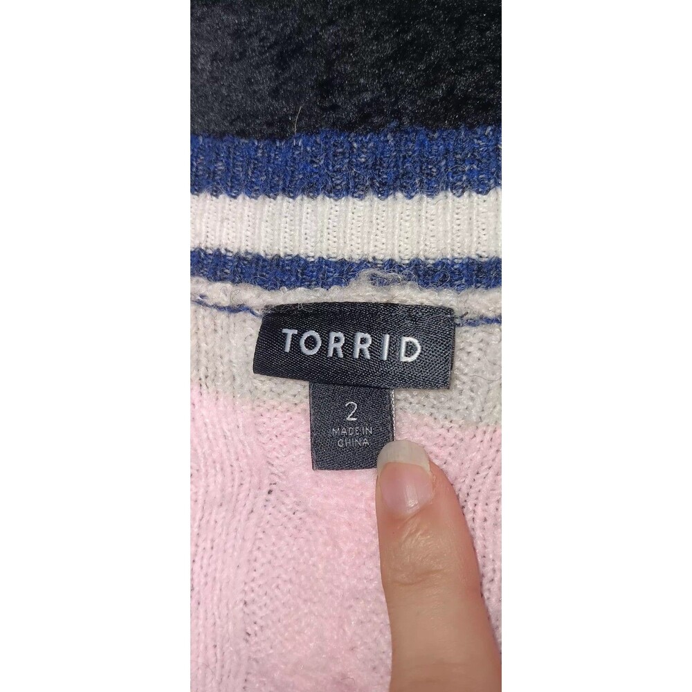 Torrid Pointelle Pullover Henley Sweater 2 Striped Preppy Academia Varsity Cozy - Picture 2 of 13
